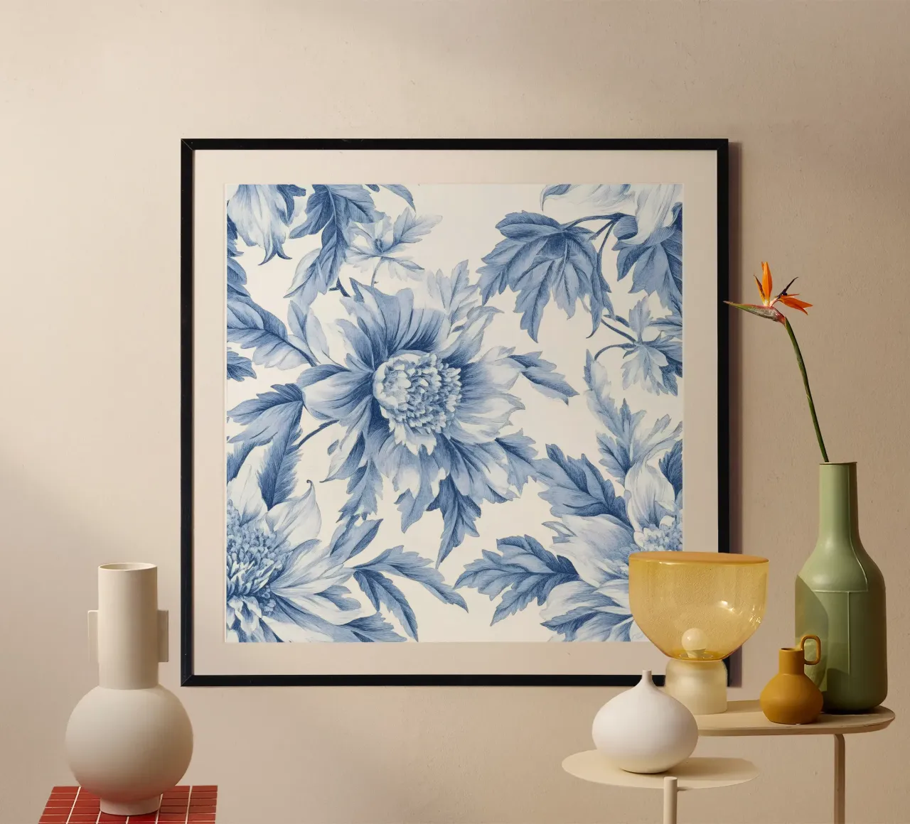 Motivo Toile francese blu poster con telaio in legno da Floral Decor & Stylish T-Shirts