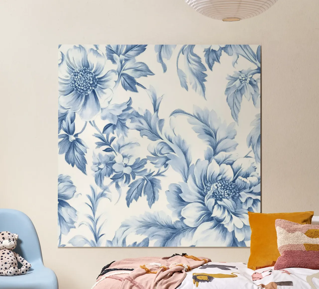 Motivo Toile francese blu poster con telaio in legno da Floral Decor & Stylish T-Shirts