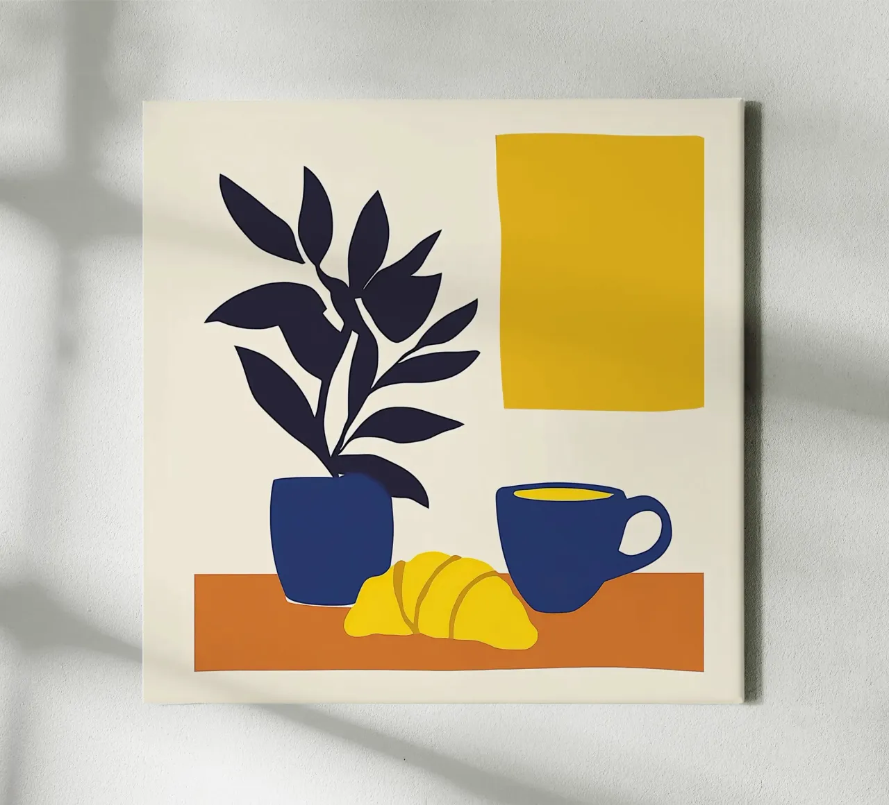 Natura morta minimalista: croissant e caffè tela con Cornice a cassetta da studiofox