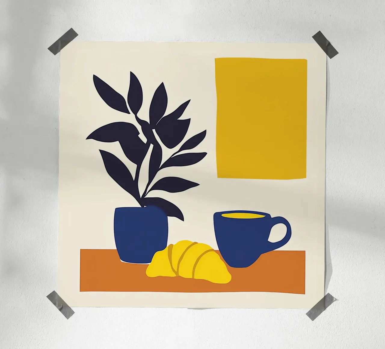Natura morta minimalista: croissant e caffè poster da studiofox