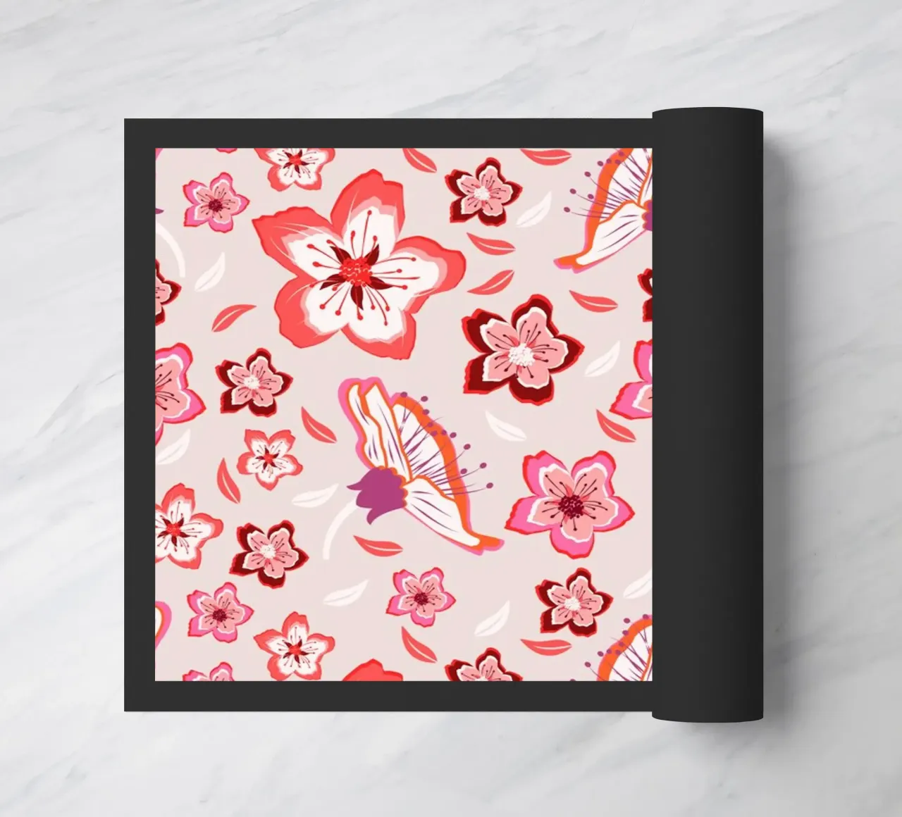 Floral patterns in pink. Colourful blossoms and exotic vibes doormat by CalliLetters