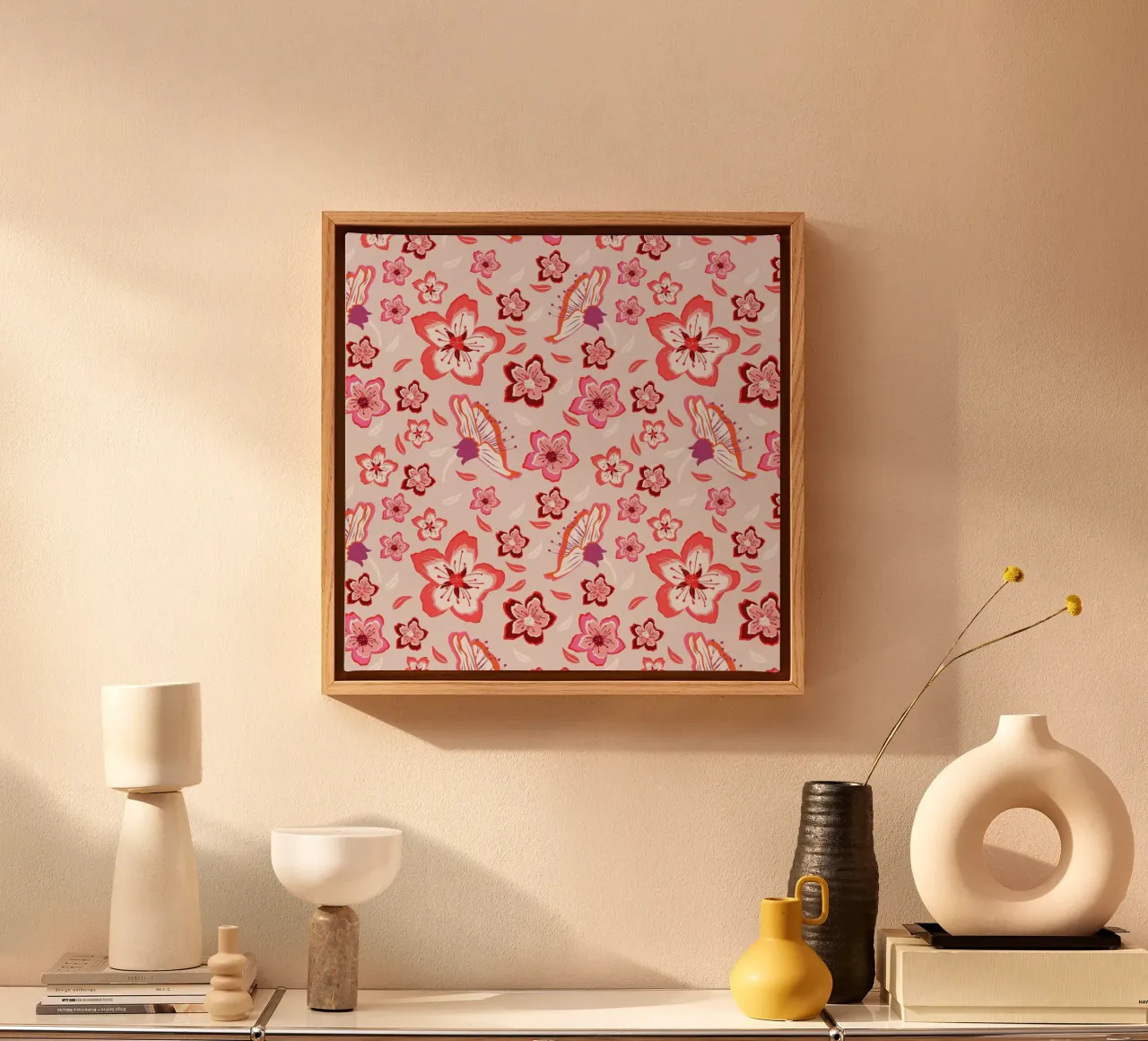 Floral patterns in pink. Colourful blossoms and exotic vibes canvas by CalliLetters
