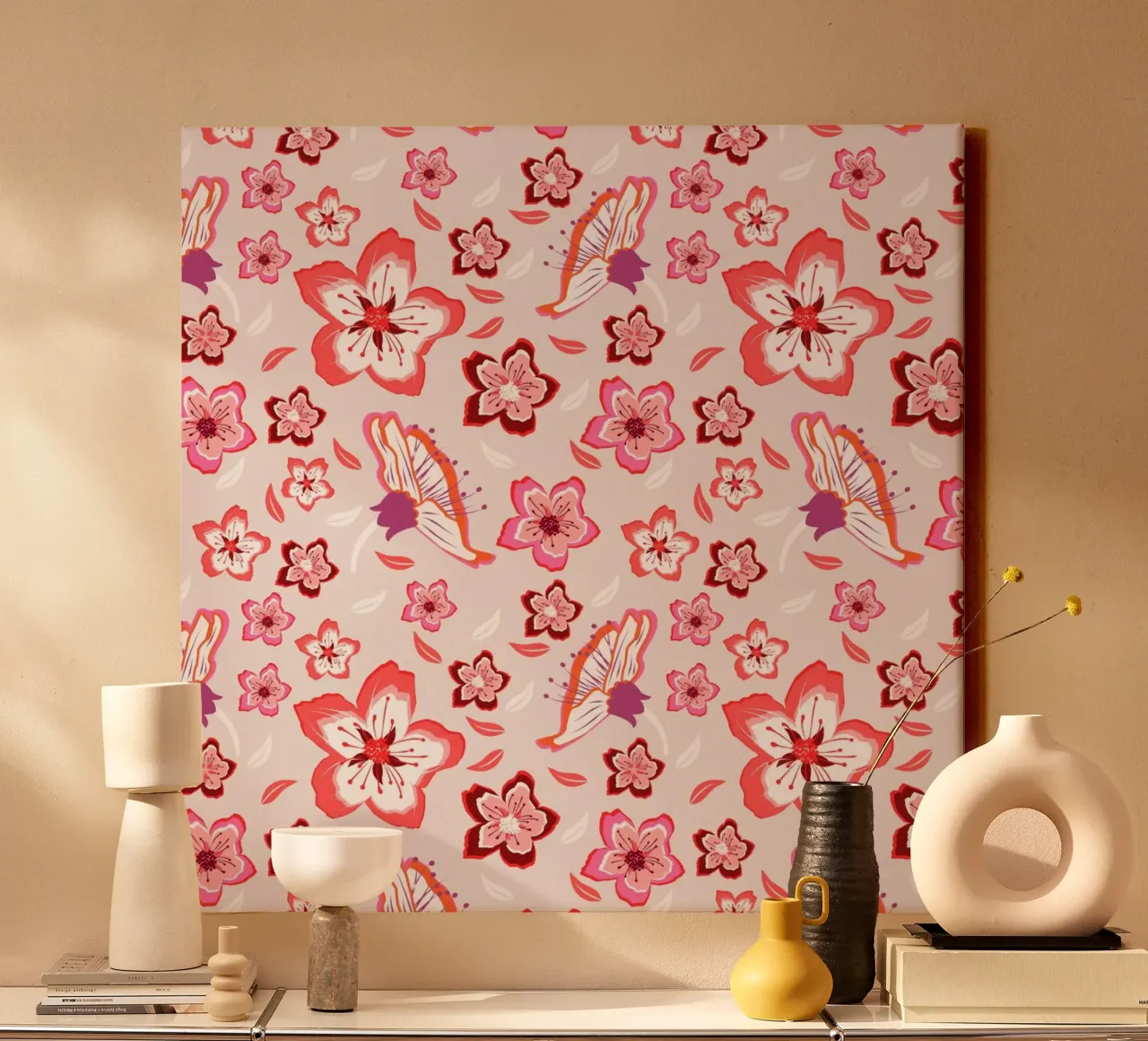 Floral patterns in pink. Colourful blossoms and exotic vibes canvas by CalliLetters