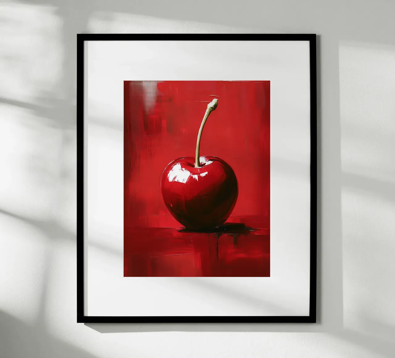 Bright cherry on a red background poster by Spice & Style