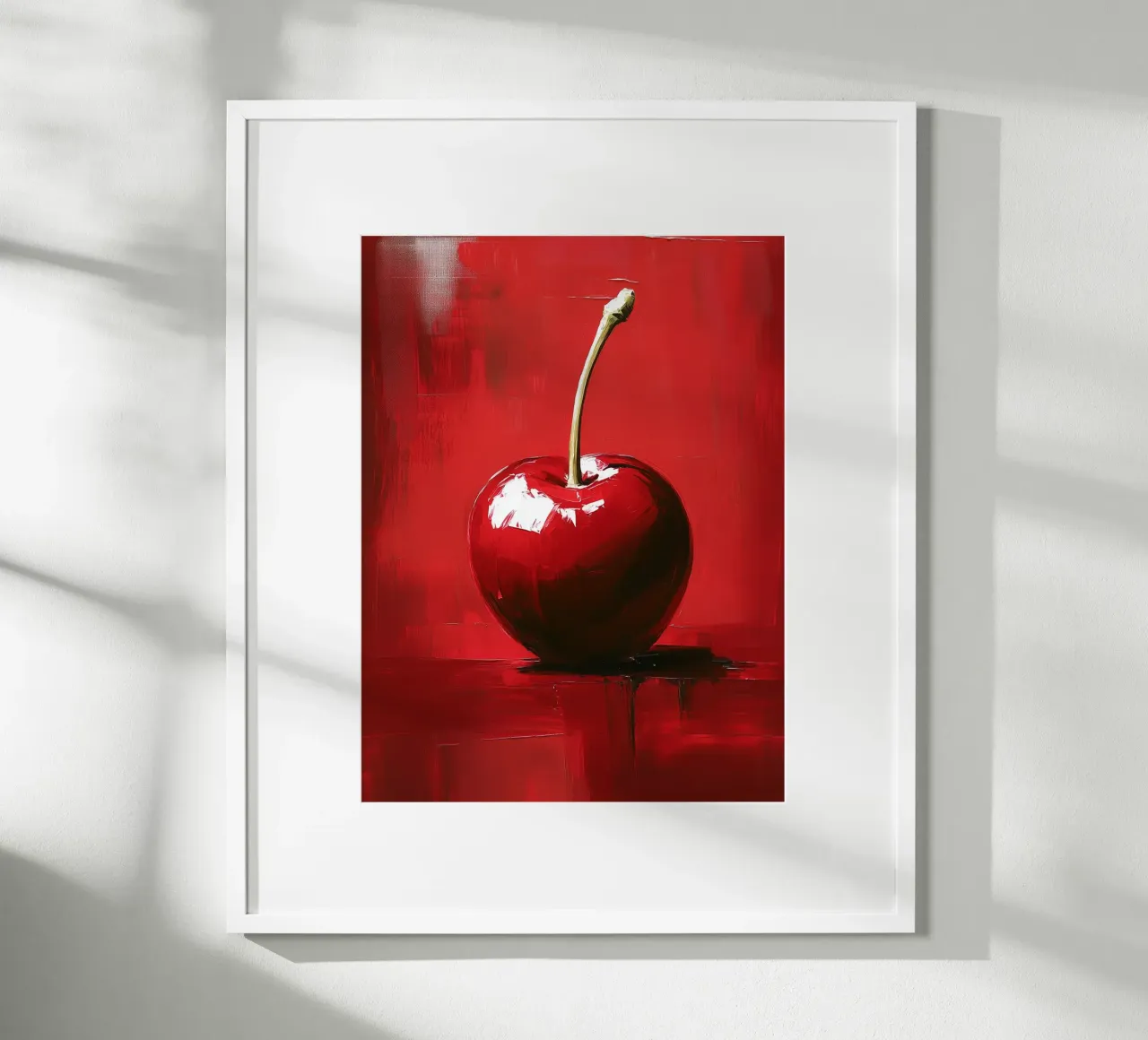 Bright cherry on a red background poster by Spice & Style