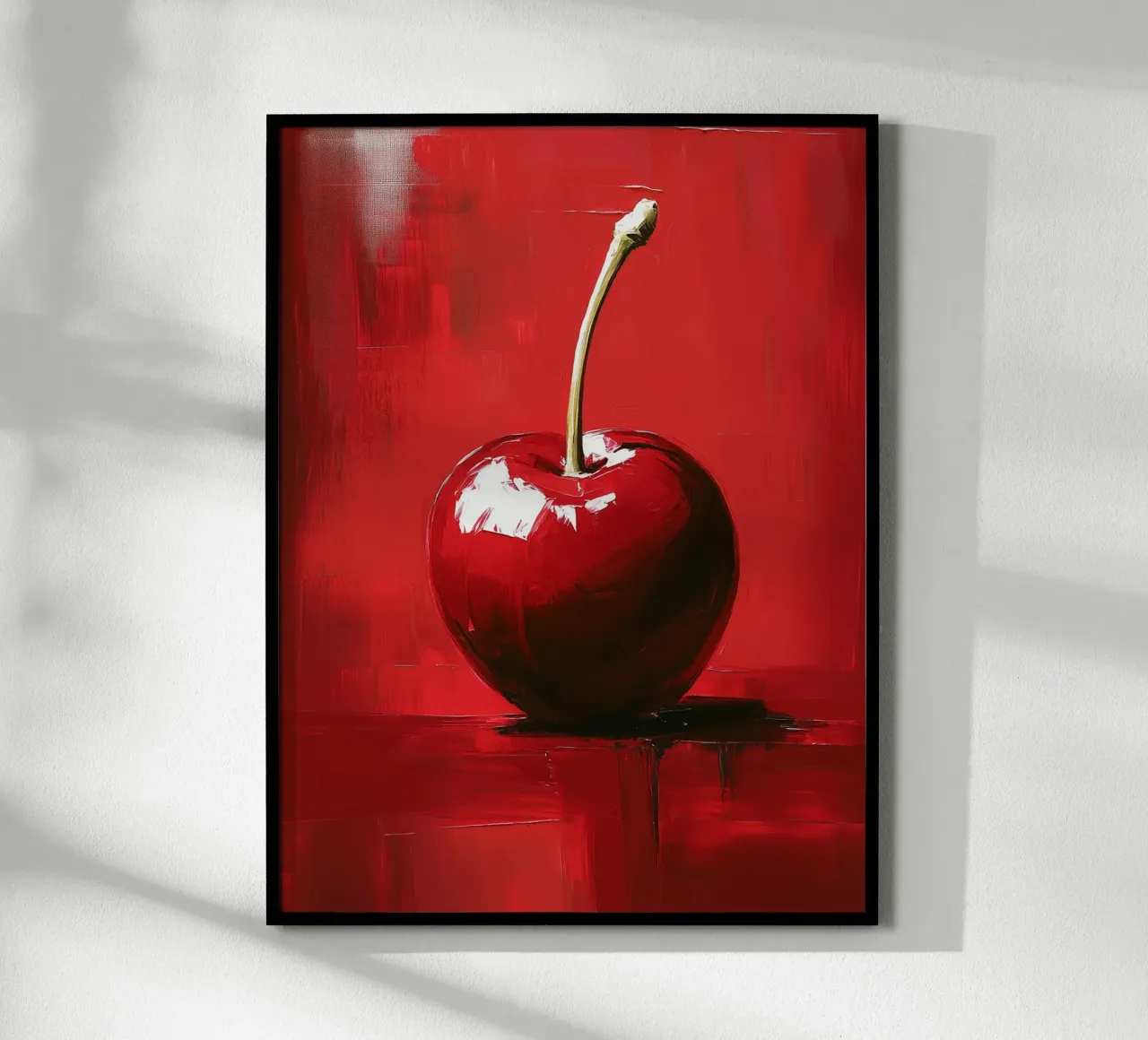 Bright cherry on a red background poster by Spice & Style
