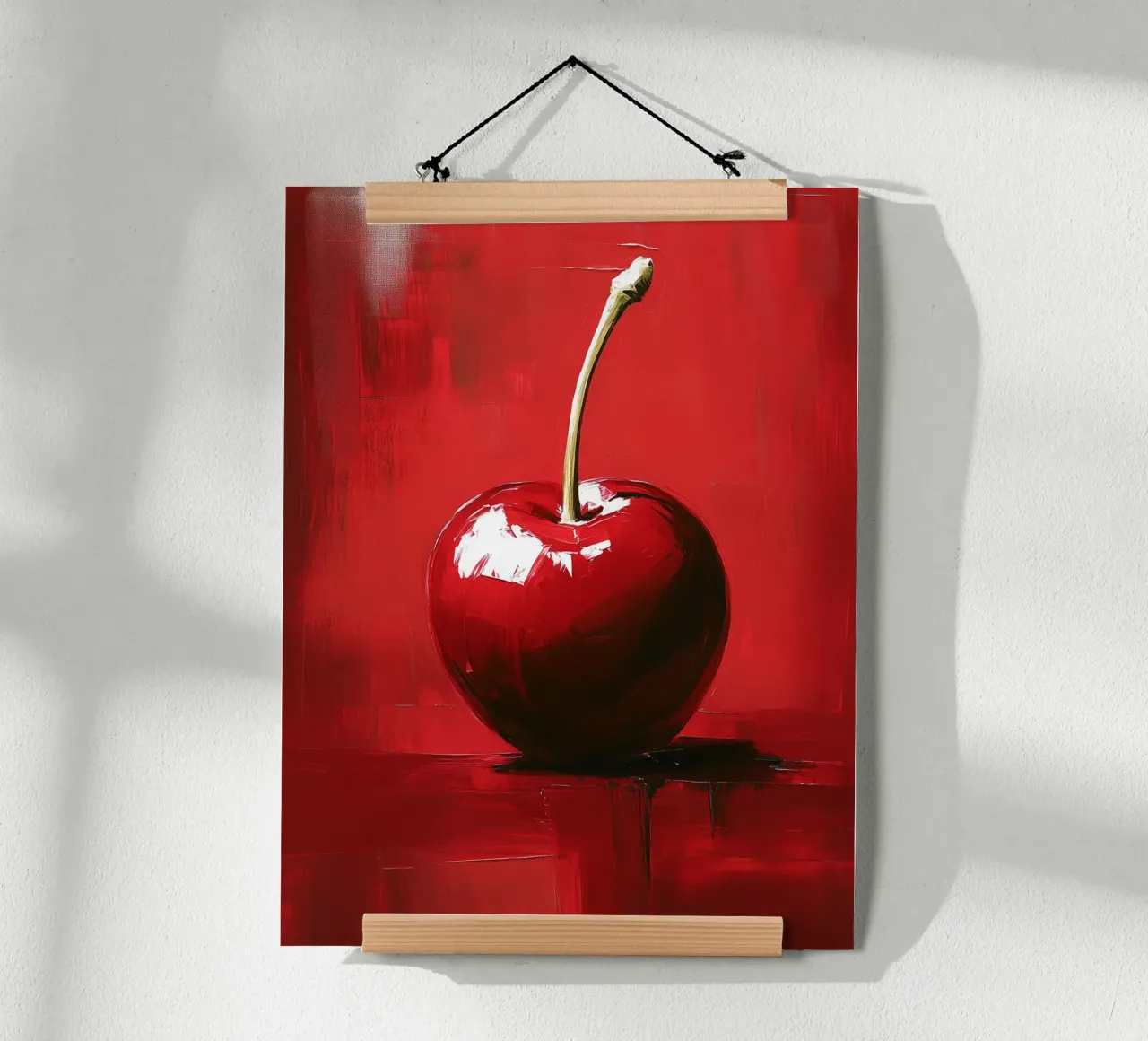 Bright cherry on a red background poster by Spice & Style