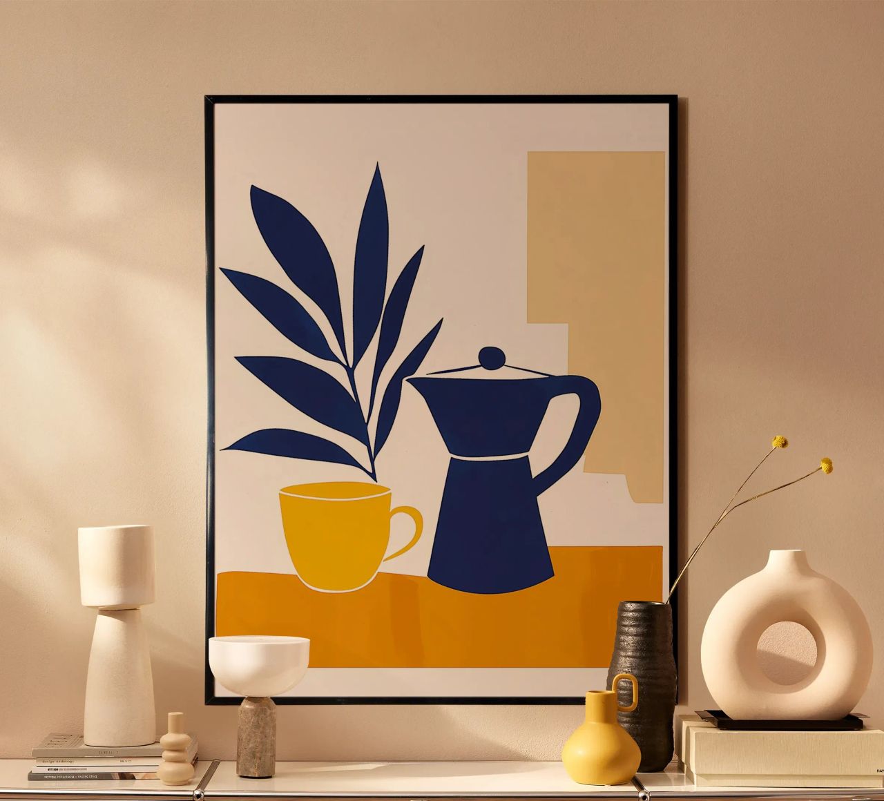 Nature morte minimaliste : cafetiere moka et tasse de café poster by studiofox