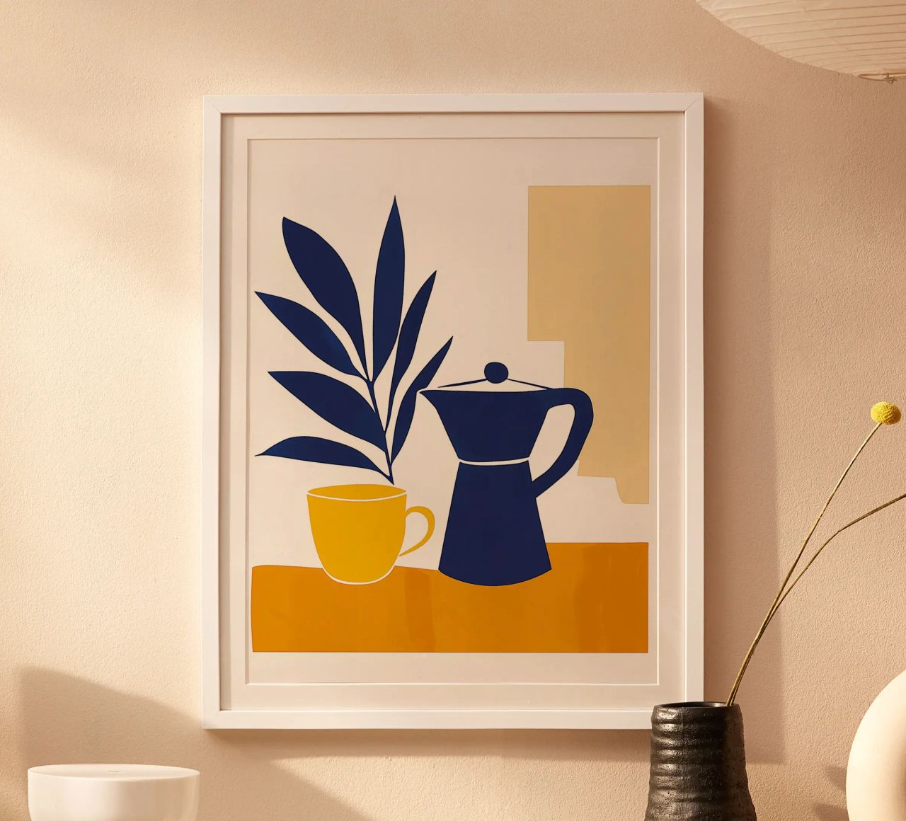 Nature morte minimaliste : cafetiere moka et tasse de café poster by studiofox