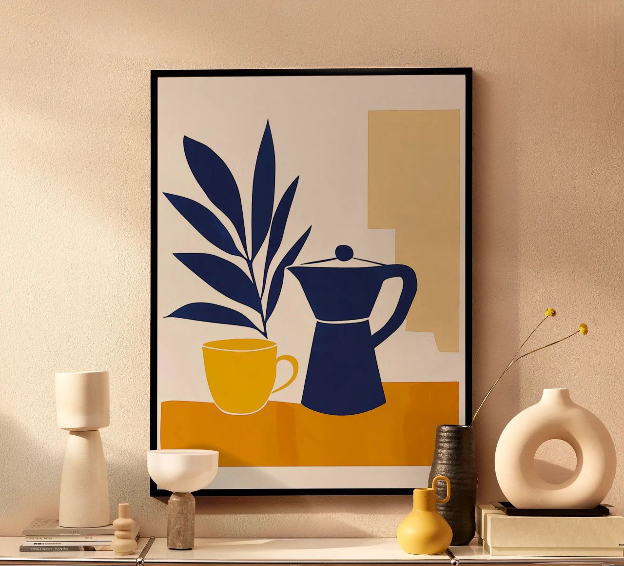 Nature morte minimaliste : cafetiere moka et tasse de café poster by studiofox