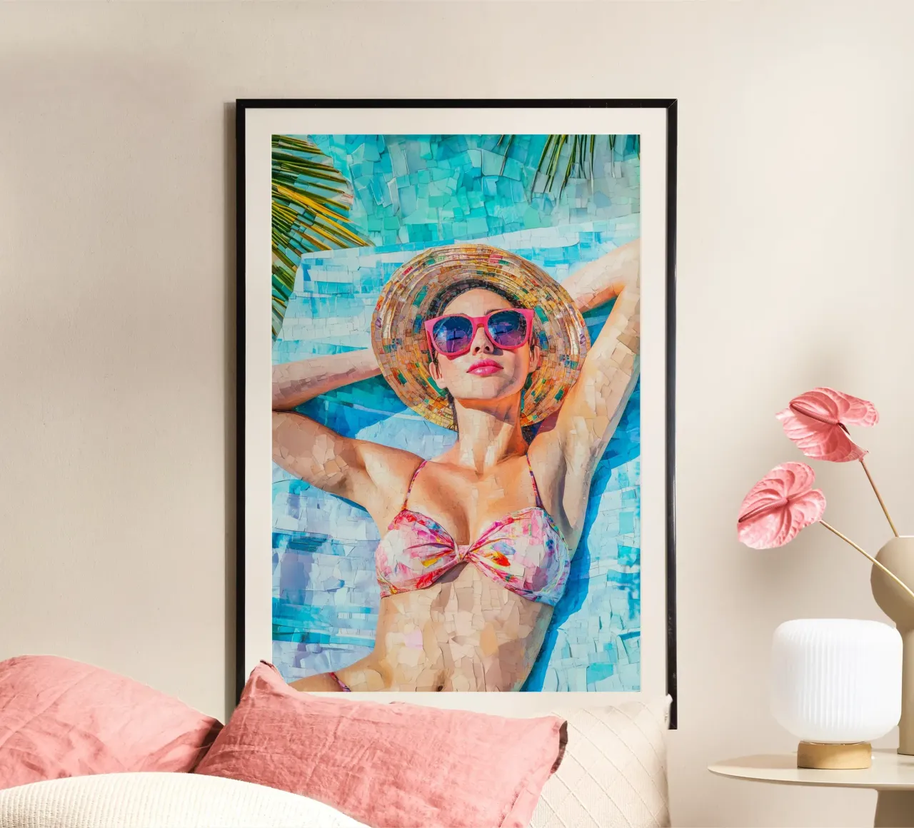Divertimento in spiaggia al femminile poster con telaio in plastica da Carinaprint