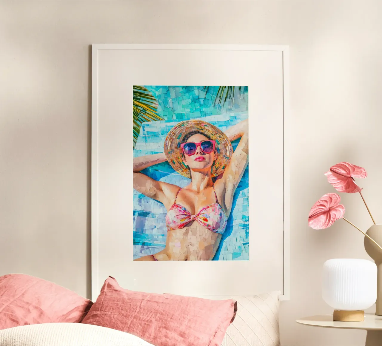 Divertimento in spiaggia al femminile poster con telaio in plastica da Carinaprint