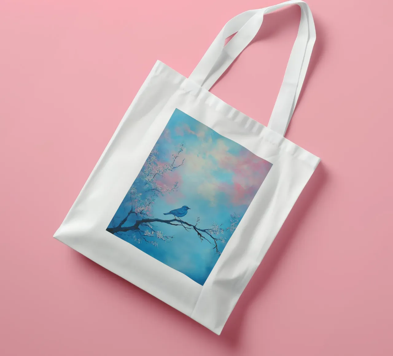 Uccello blu borsa in juta da Nikis Art Studio