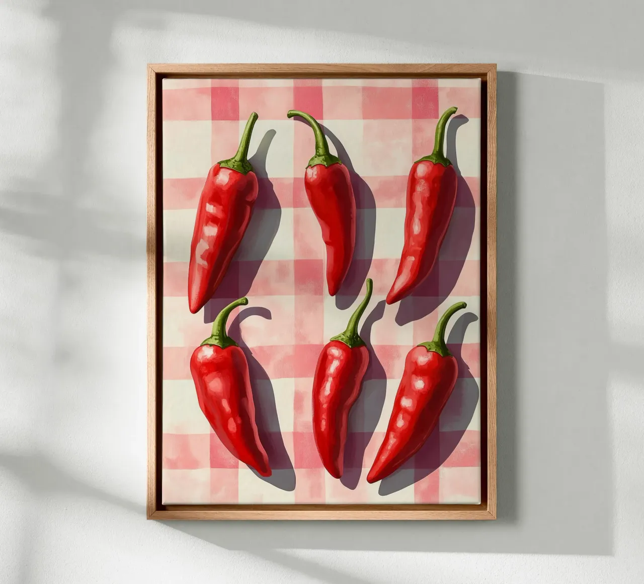 Pimientos rojos sobre un mantel de guinga lienzo de Spice & Style