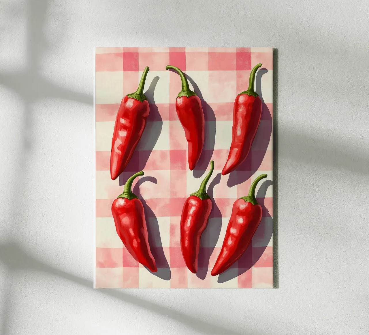 Pimientos rojos sobre un mantel de guinga lienzo de Spice & Style