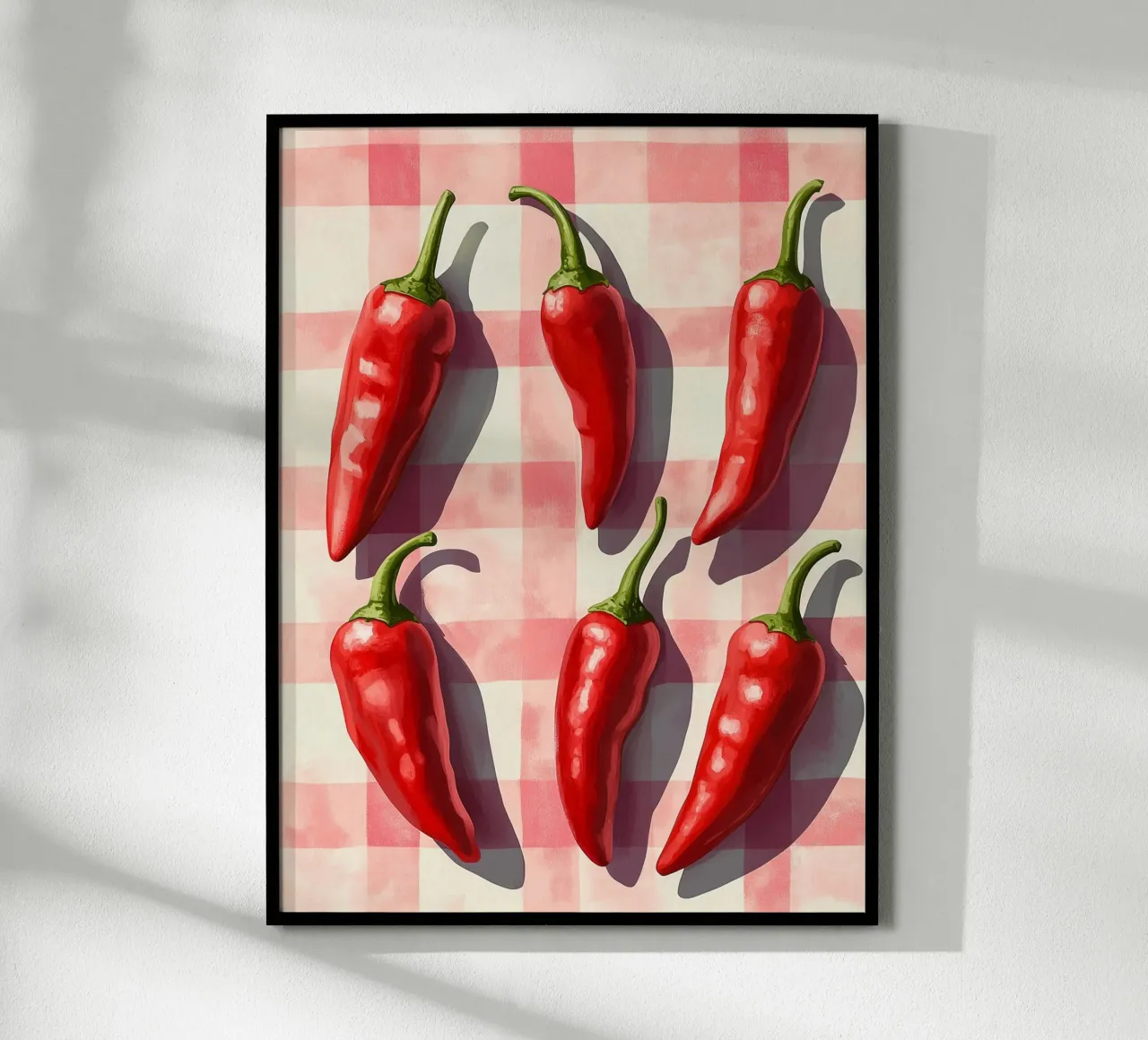 Rote Paprika auf Vichykaro-Tischdecke Poster von Spice & Style