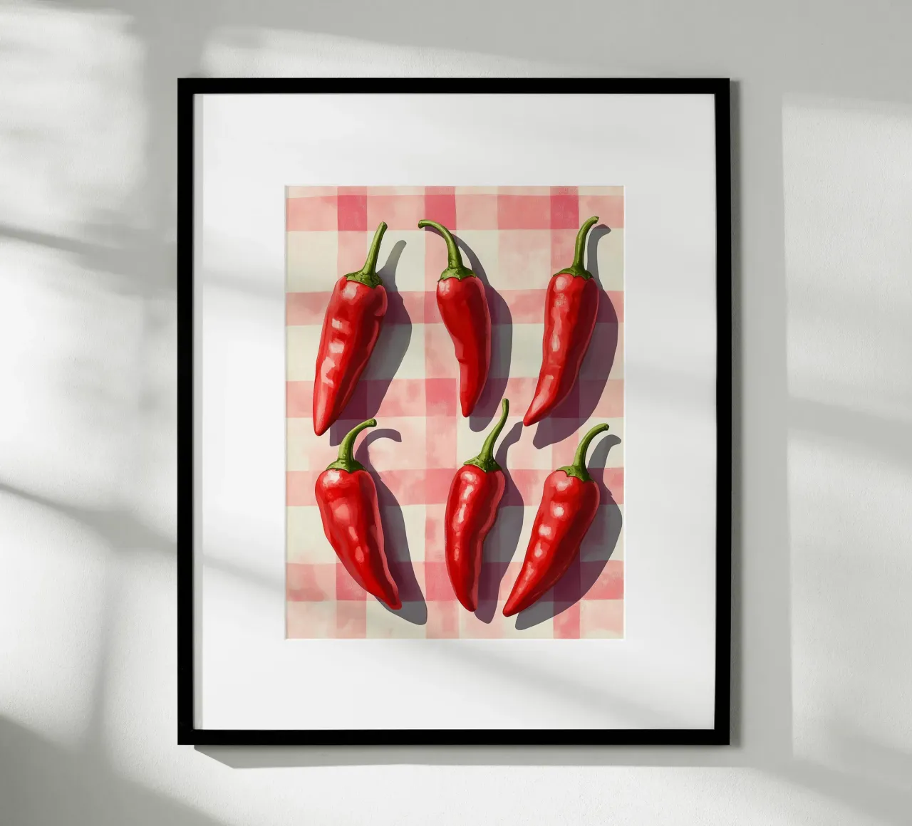 Rote Paprika auf Vichykaro-Tischdecke Poster von Spice & Style