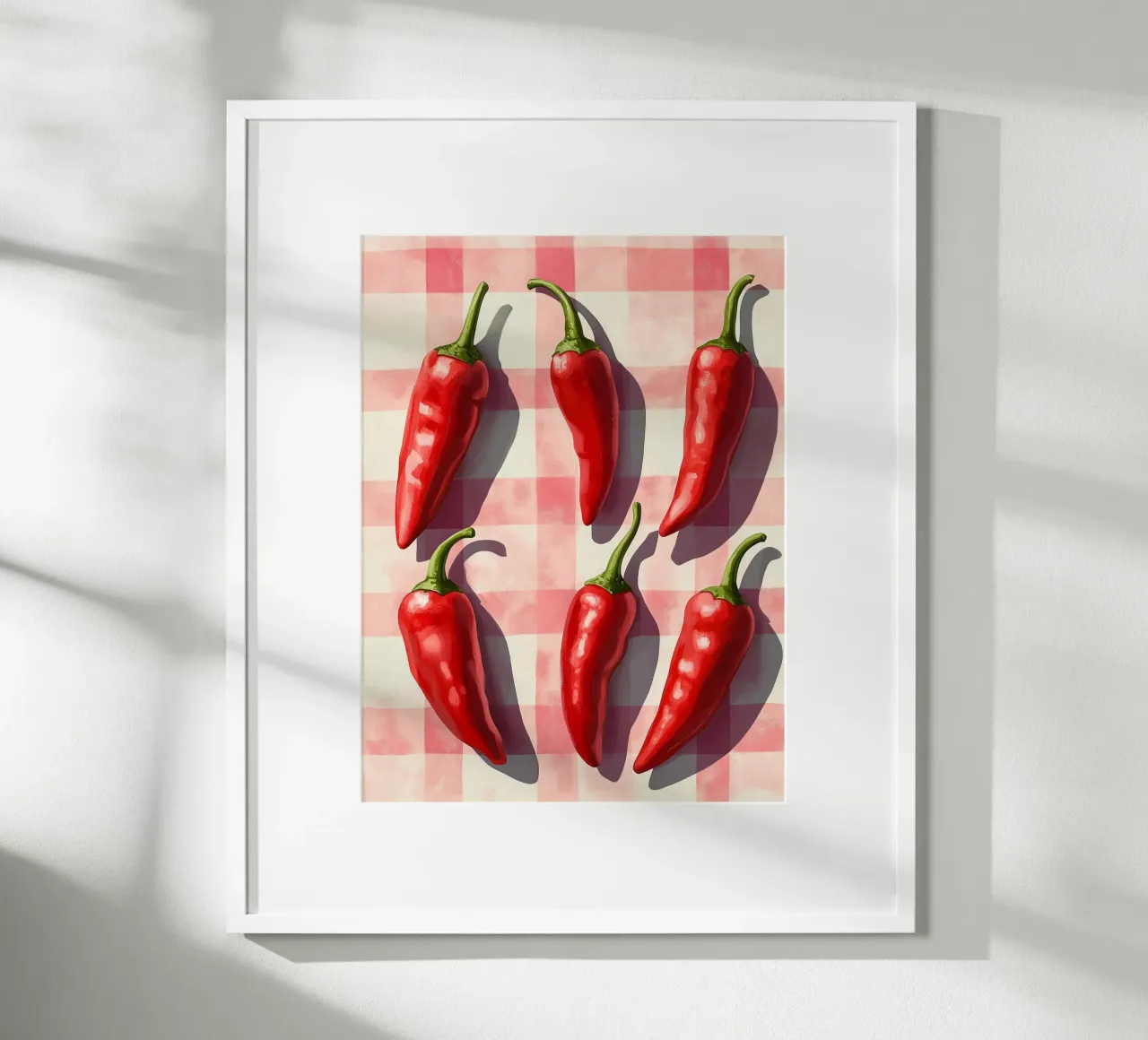 Rote Paprika auf Vichykaro-Tischdecke Poster von Spice & Style