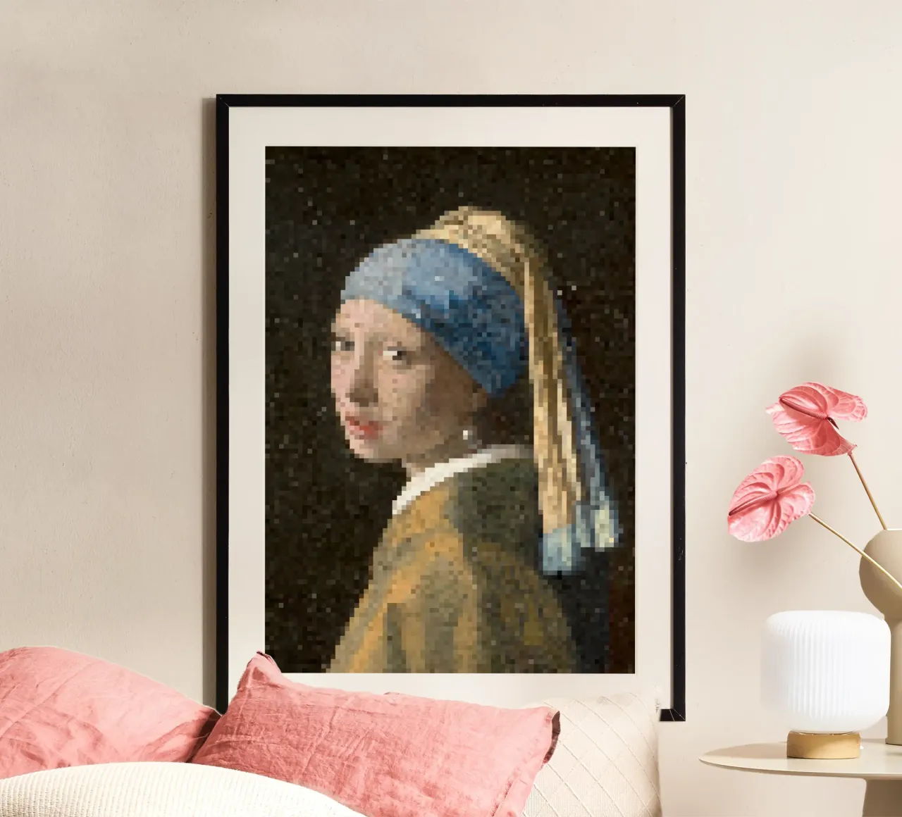 La ragazza con l'orecchino di perla - Johannes Vermeer poster con telaio in alluminio da Second Canvas