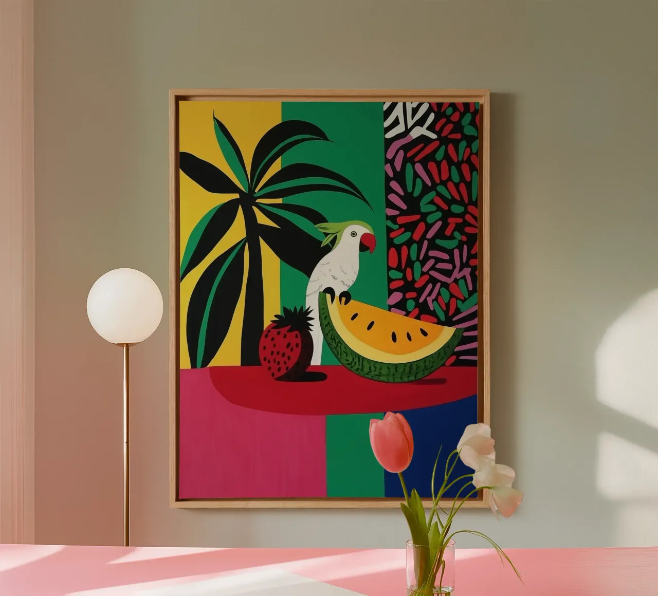 Frutta tropicale con cacatua bianco tela con Cornice a cassetta da Autofocus