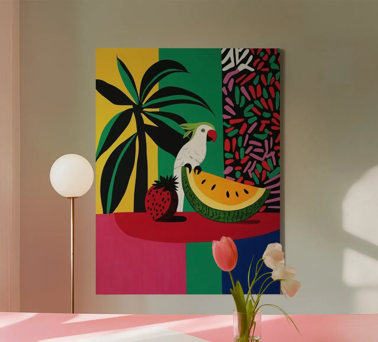 Frutta tropicale con cacatua bianco tela con Cornice a cassetta da Autofocus