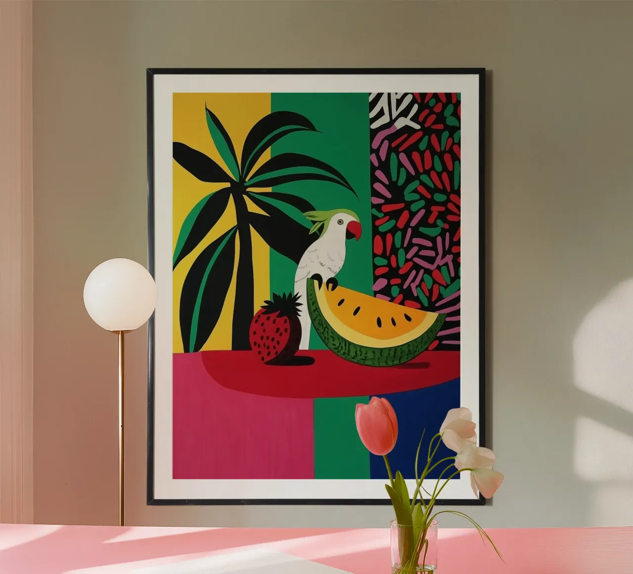 Frutta tropicale con cacatua bianco poster da Autofocus