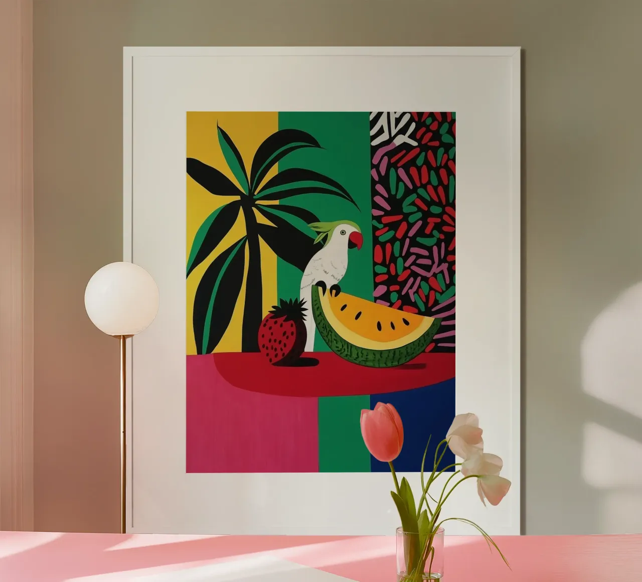 Frutta tropicale con cacatua bianco poster da Autofocus