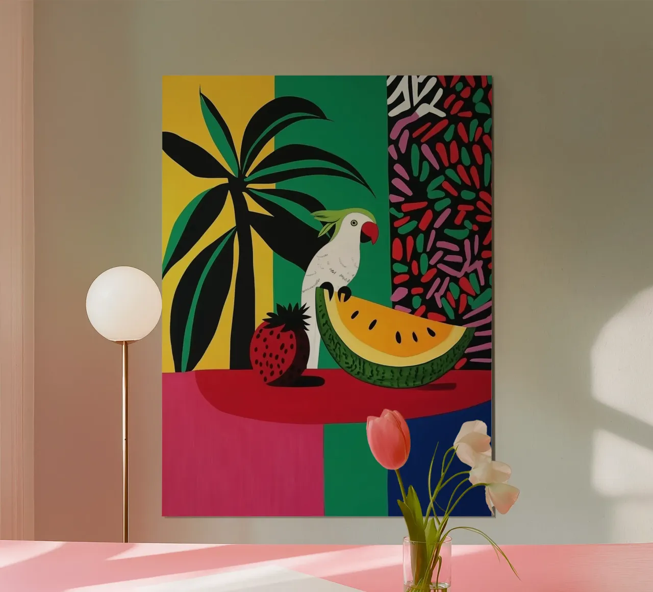 Frutta tropicale con cacatua bianco poster da Autofocus