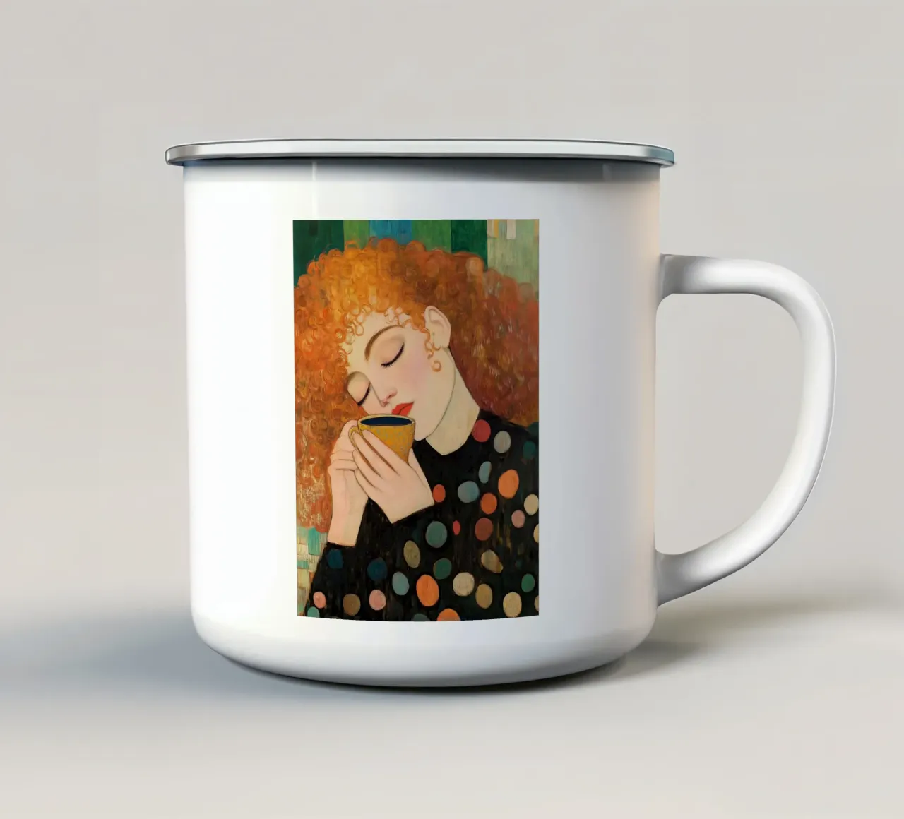 Caffè e ragazza ispirati a Gustav Klimt Eleganti fiori astratti tazza in smalto da Kaji