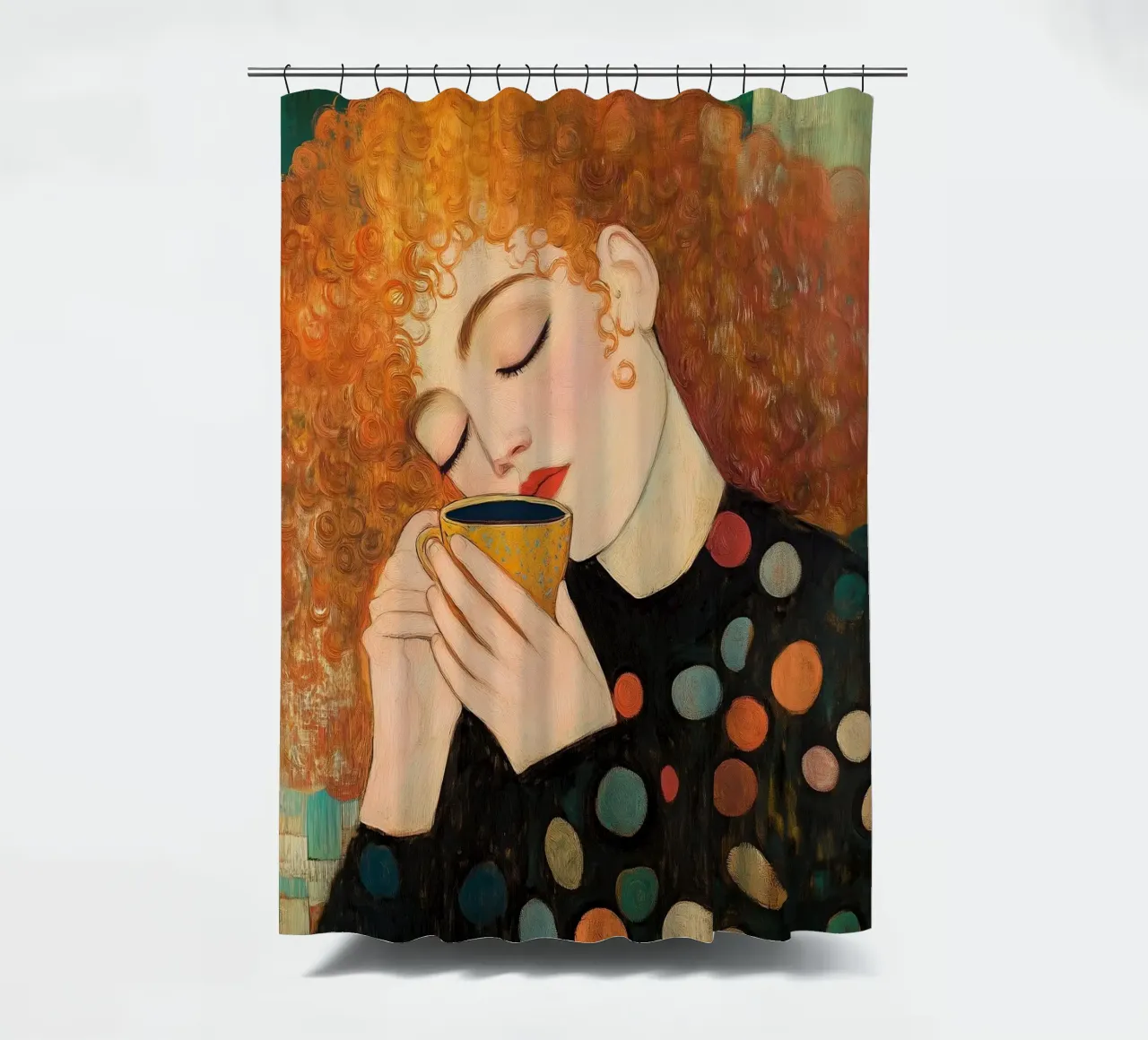 Caffè e ragazza ispirati a Gustav Klimt Eleganti fiori astratti tenda da doccia da Kaji