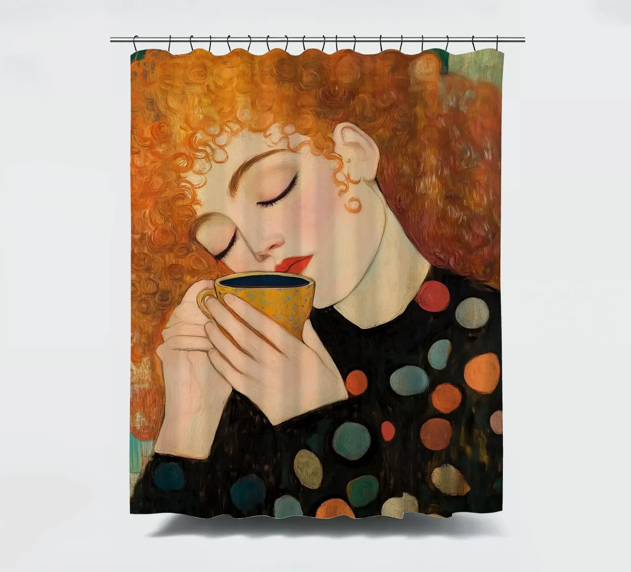 Caffè e ragazza ispirati a Gustav Klimt Eleganti fiori astratti tenda da doccia da Kaji