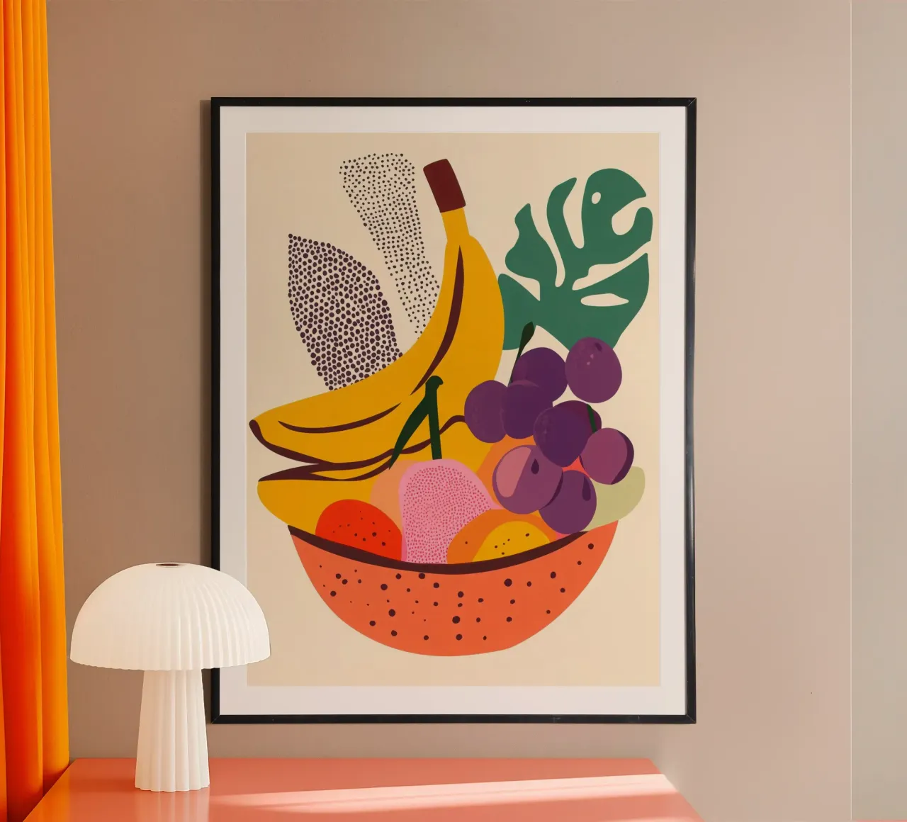 Colourful gourmet basket poster with wooden frame by Pop and Fruits - Affiches & posters