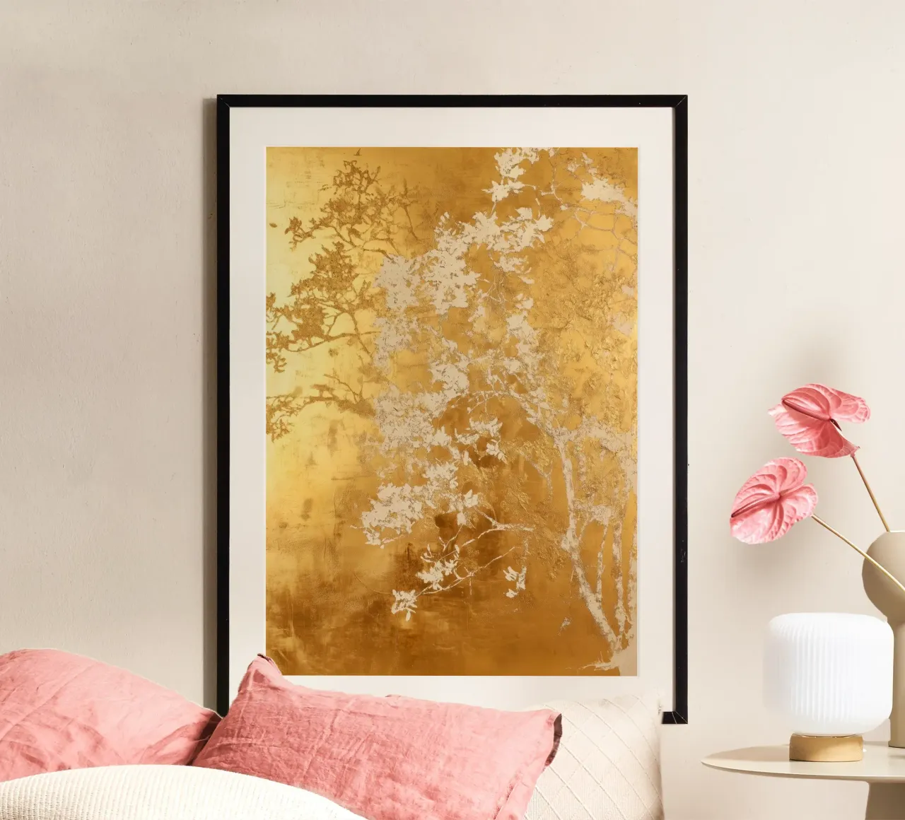 Albero artistico bianco e oro carta hahnemühle da Justyna Jaszke JBJart