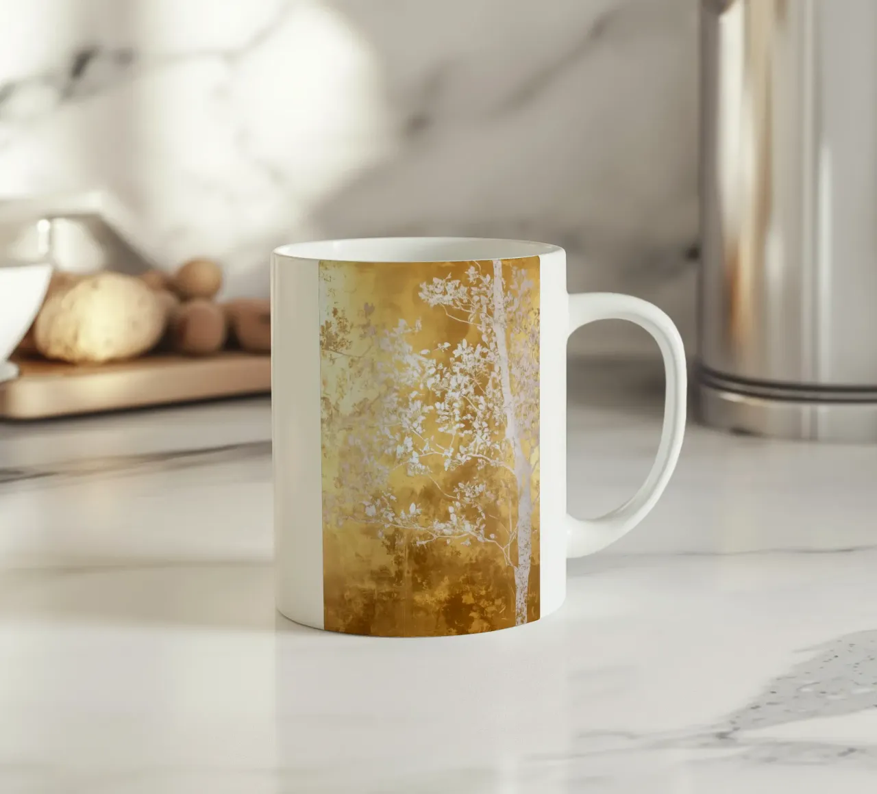 Albero artistico bianco e oro tazza in ceramica da Justyna Jaszke JBJart