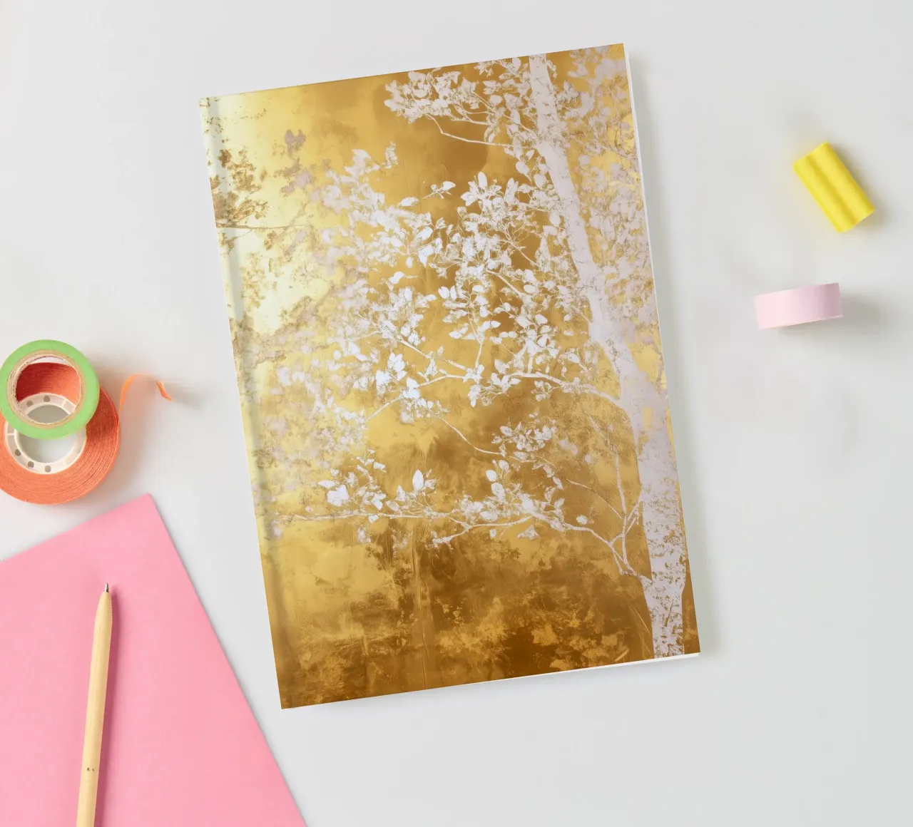 White and gold nature art tree notebook by Justyna Jaszke JBJart
