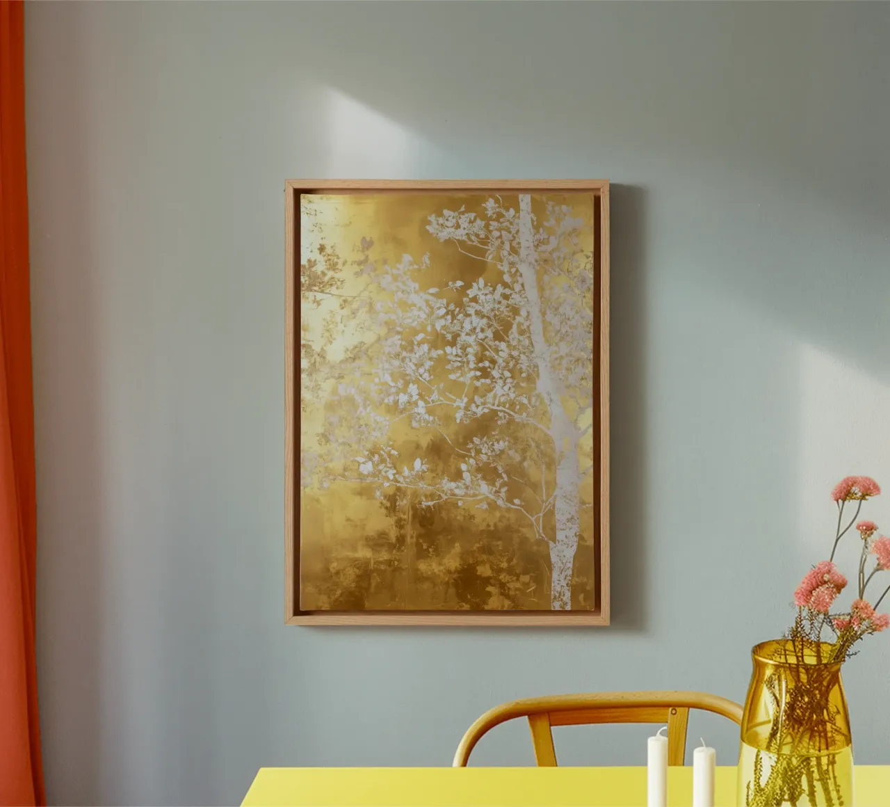 Albero artistico bianco e oro tela con Cornice a cassetta da Justyna Jaszke JBJart