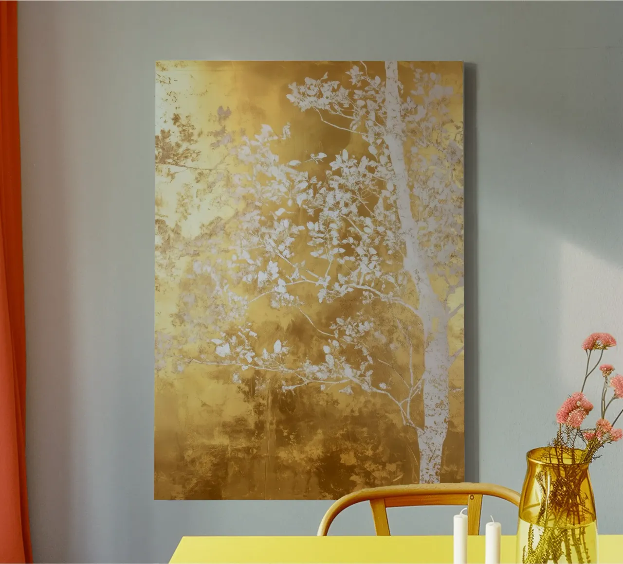 Albero artistico bianco e oro tela con Cornice a cassetta da Justyna Jaszke JBJart