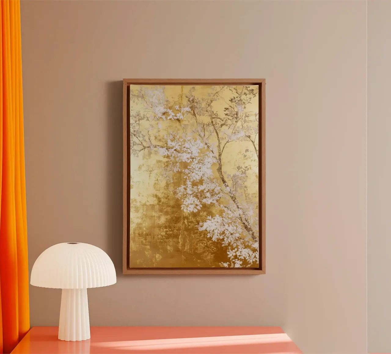 Albero artistico bianco e oro tela con Cornice a cassetta da Justyna Jaszke JBJart