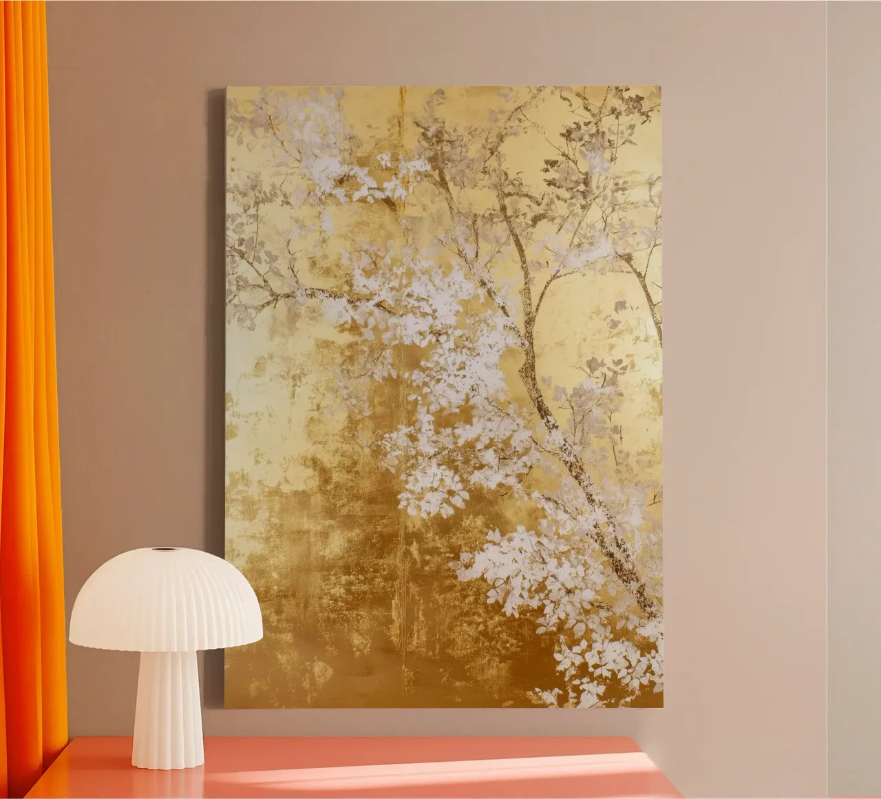 Albero artistico bianco e oro tela con Cornice a cassetta da Justyna Jaszke JBJart