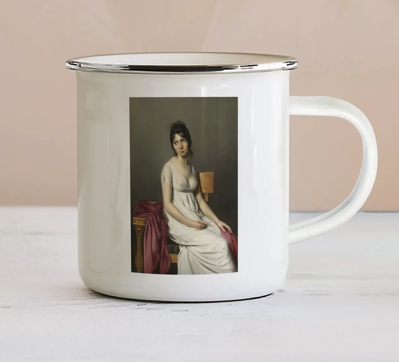Jacques-Louis David - Ritratto di giovane donna in bianco tazza in smalto da William Store