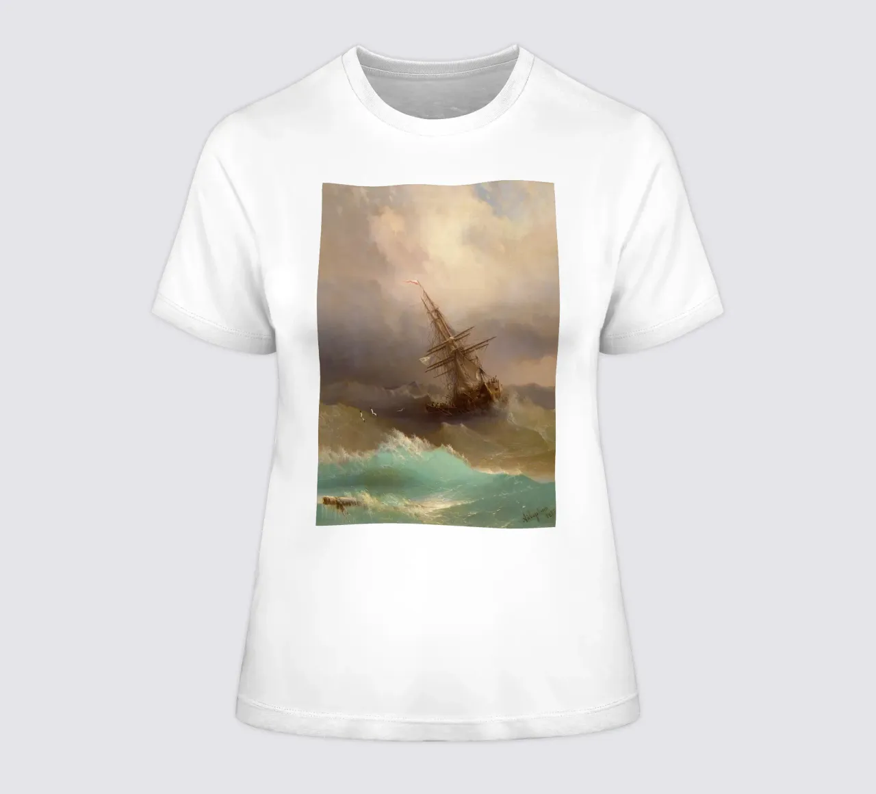 Ivan Aivazovsky - Un navire dans une mer agitée t-shirt ajusté pour femmes de William Store