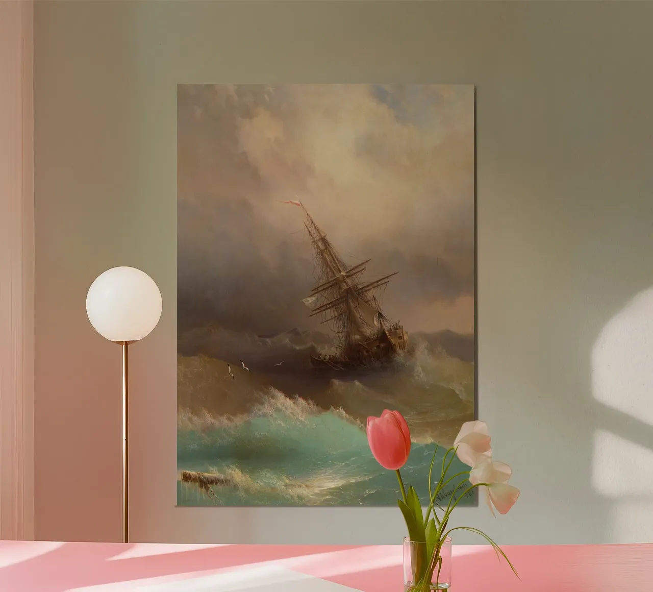 Ivan Aivazovsky - Un navire dans une mer agitée poster avec cadre en aluminium de William Store