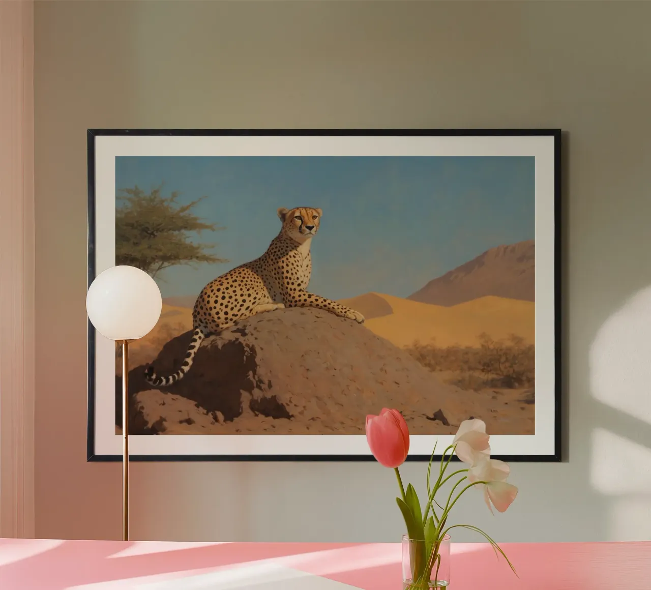 Ghepardo nella savana poster con telaio in legno da Art Center