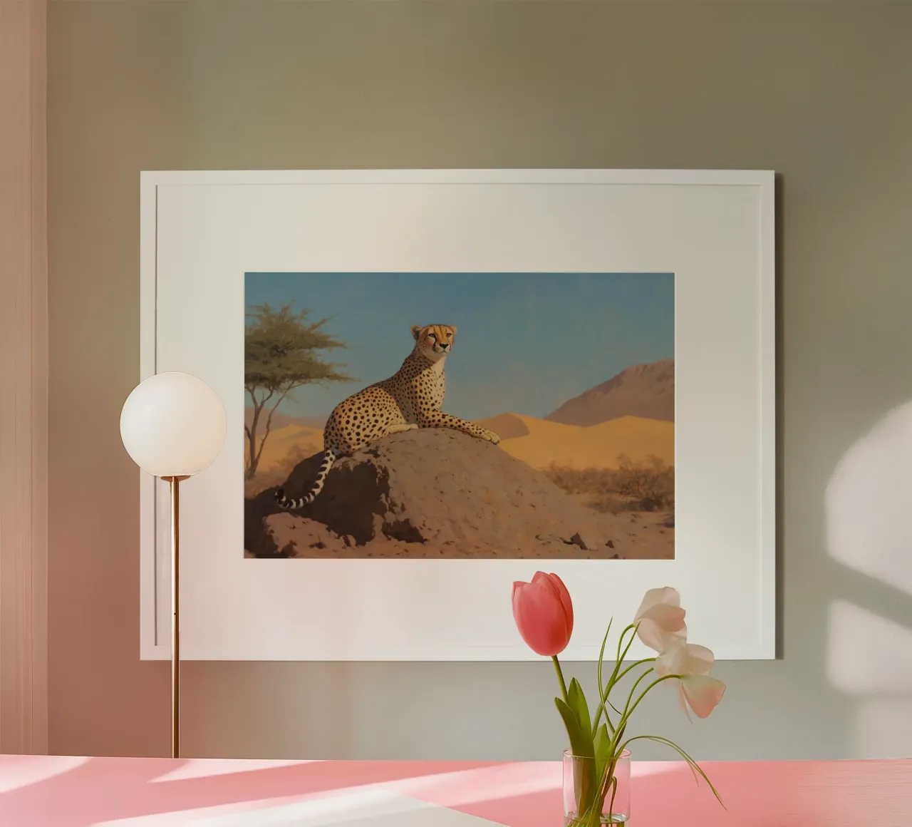 Ghepardo nella savana poster con telaio in legno da Art Center