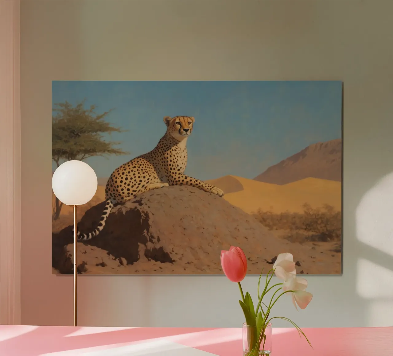 Ghepardo nella savana poster con telaio in legno da Art Center