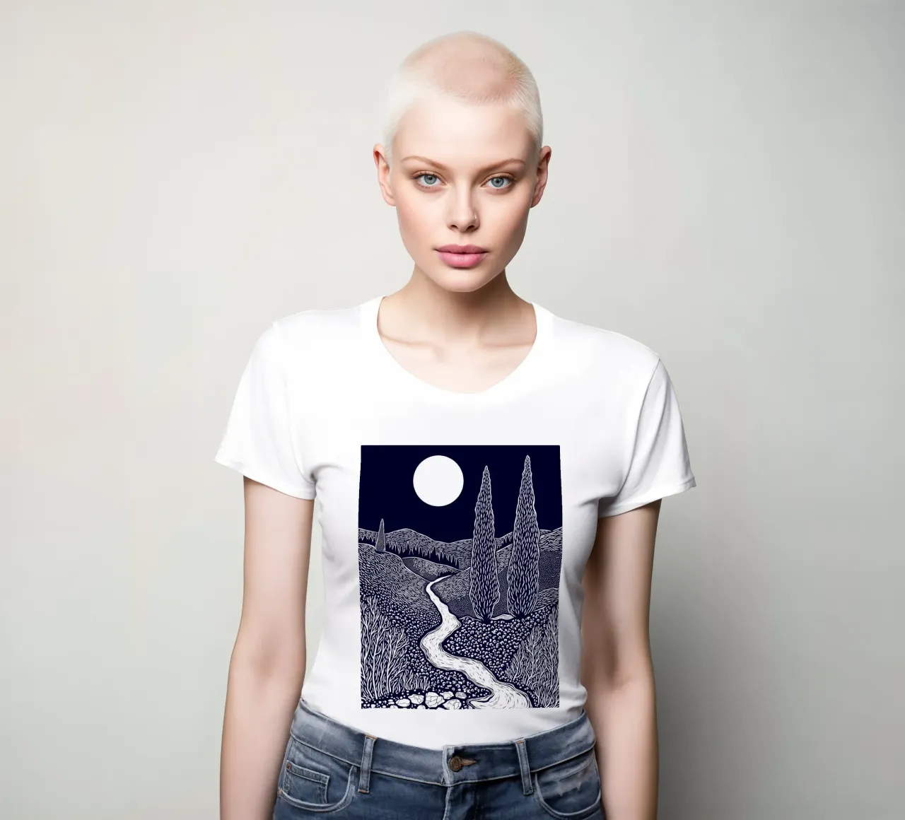 Cypress Under the Moon t-shirt da donna da Indigo Rain