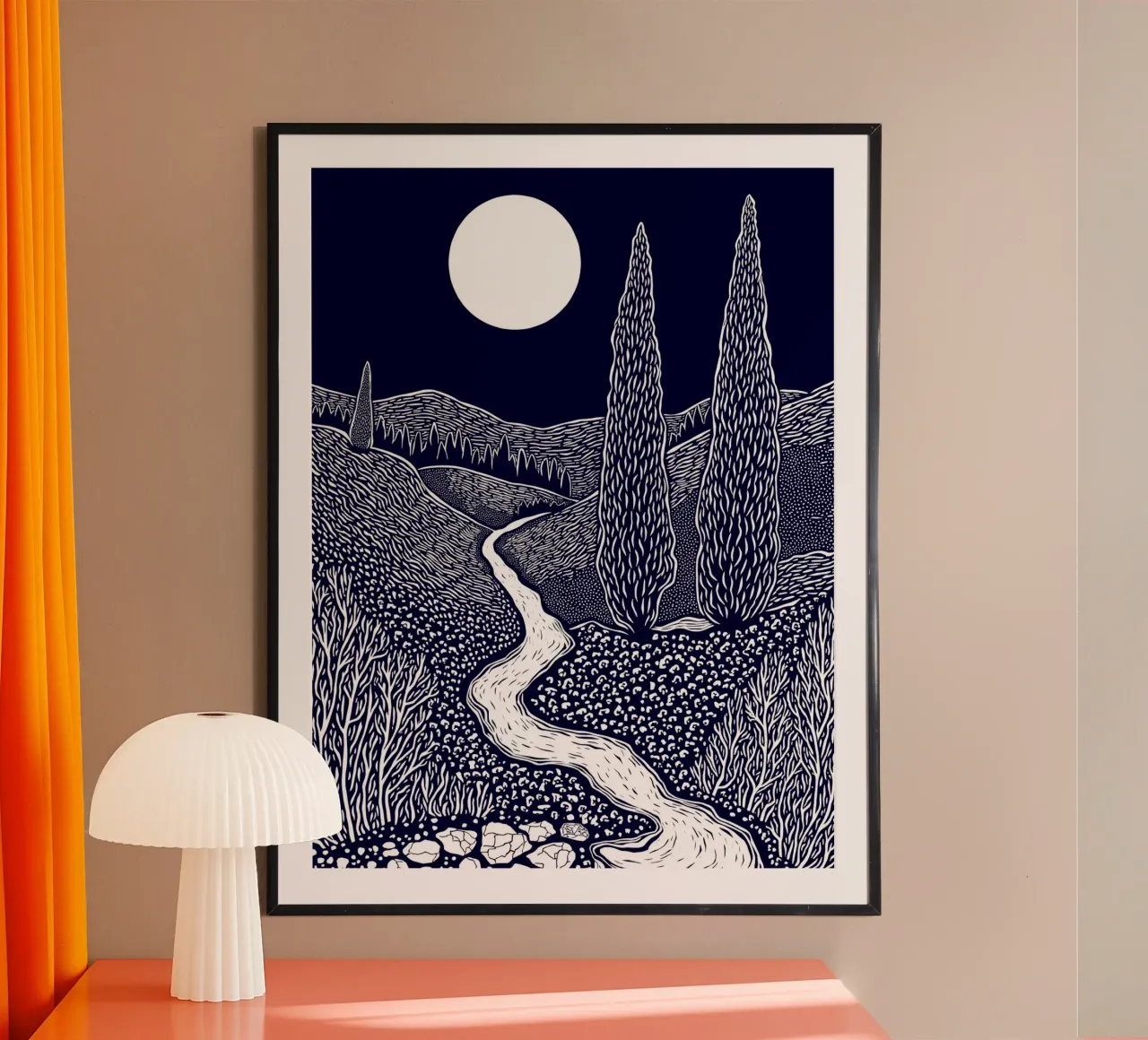 Cypress Under the Moon carta hahnemühle da Indigo Rain