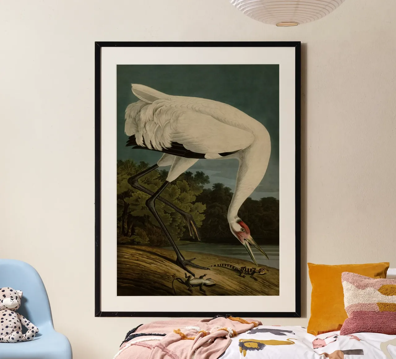 Vintage Audubon 1 Hooping Crane poster con telaio in legno da Vintage Print Collection