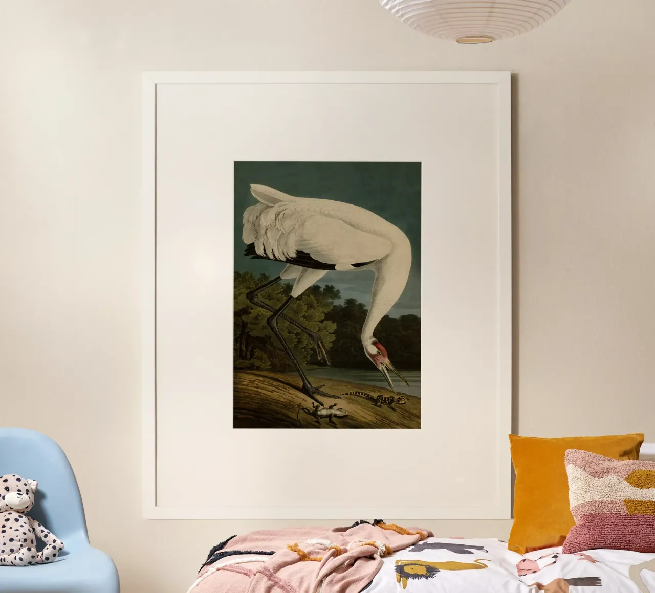Vintage Audubon 1 Hooping Crane poster con telaio in legno da Vintage Print Collection