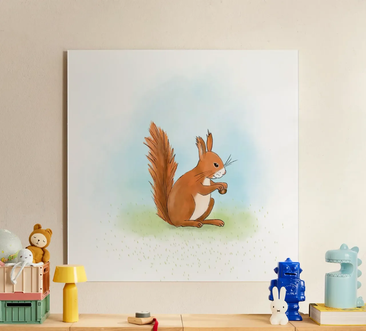 Eichhörnchen auf Wiese, Quadratisch plexiglass da Farbwelten